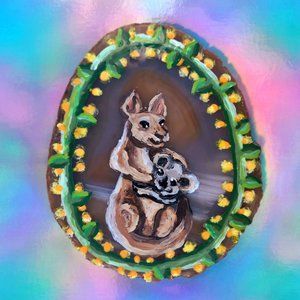 Hope for Australia on Brown Agate Slice Hand Painted